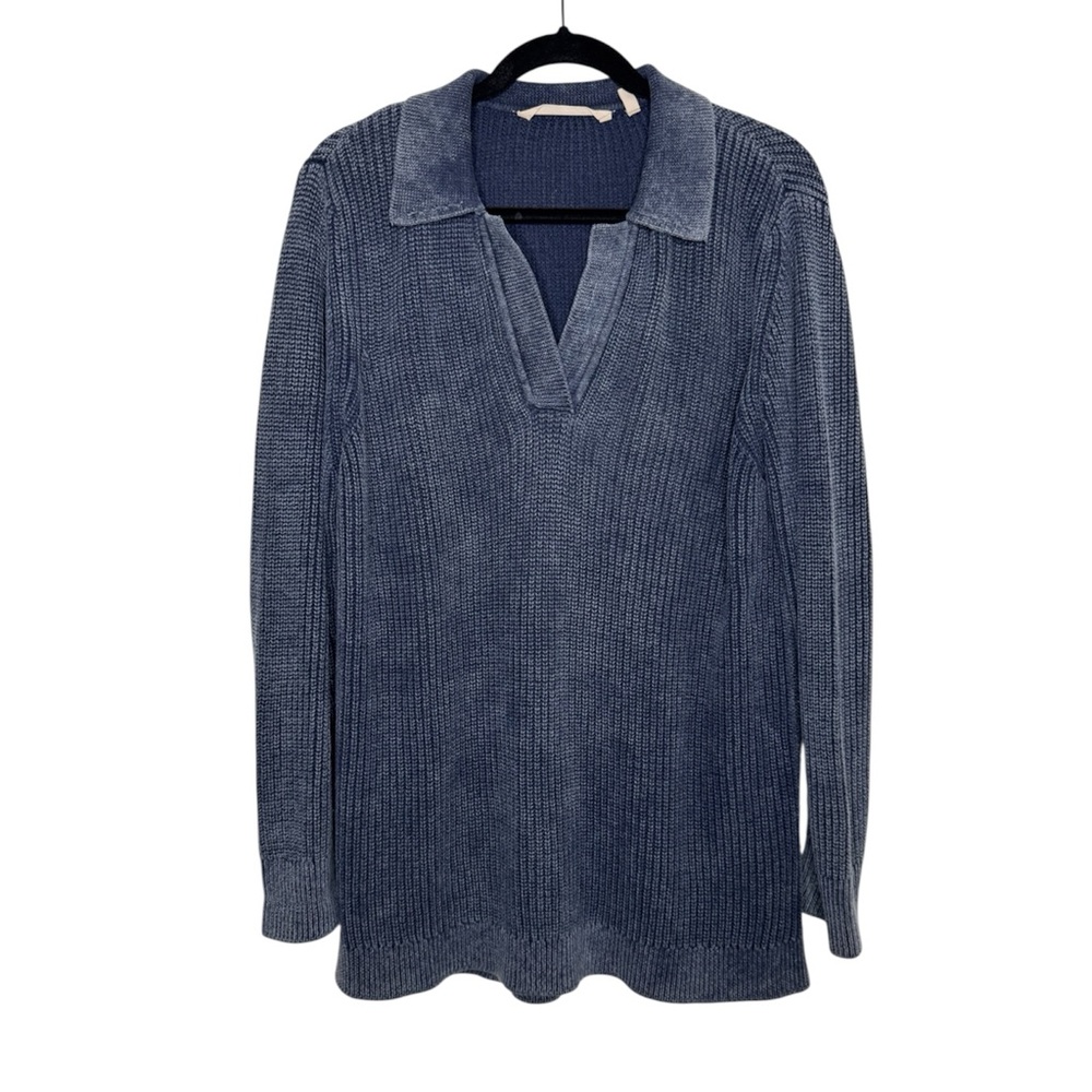 Soft Surroundings womens S navy blue polo knitted tunic sweater fisherman boho